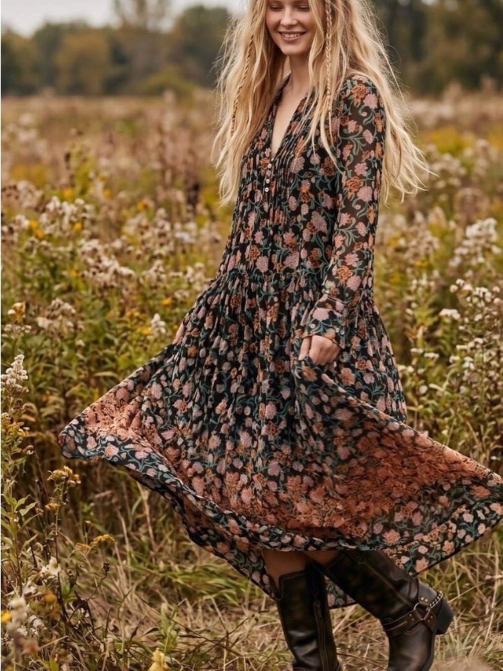 Free People Dress Women’s XS See It Through Floral Boho Prairie Maxi